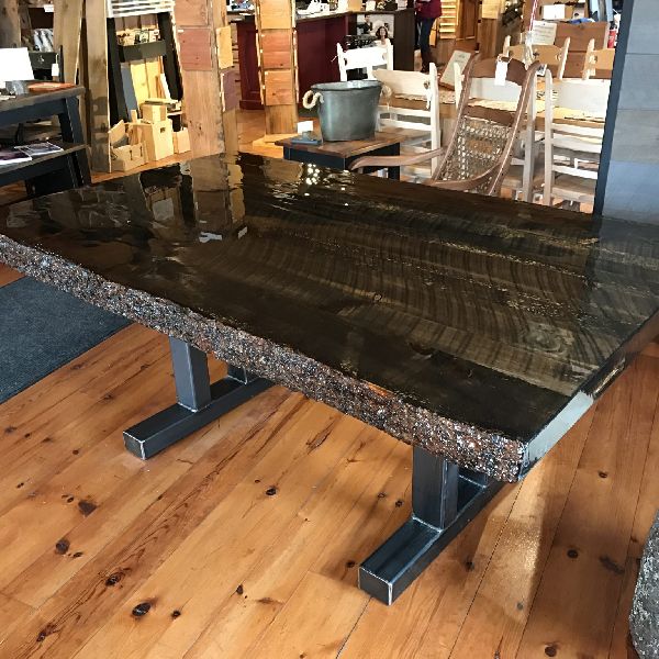 Table live edge white epoxy solid industrial epoxy metal legs