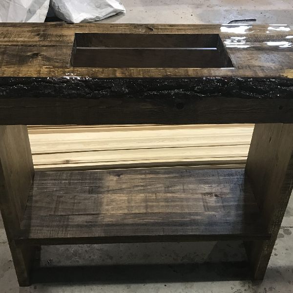Vanity custom rustic white pine live edge epoxy modern rough