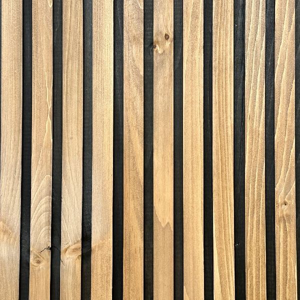 Slatpanel slat panel Black Colour Acoustic Slat Wall Panels pin acoustique panneaux pine wall ceilling lamella lamelle modern moderne tong and grove lumber industriel stain teint finition mur accent accent wall 3d Fluted Textured Panel